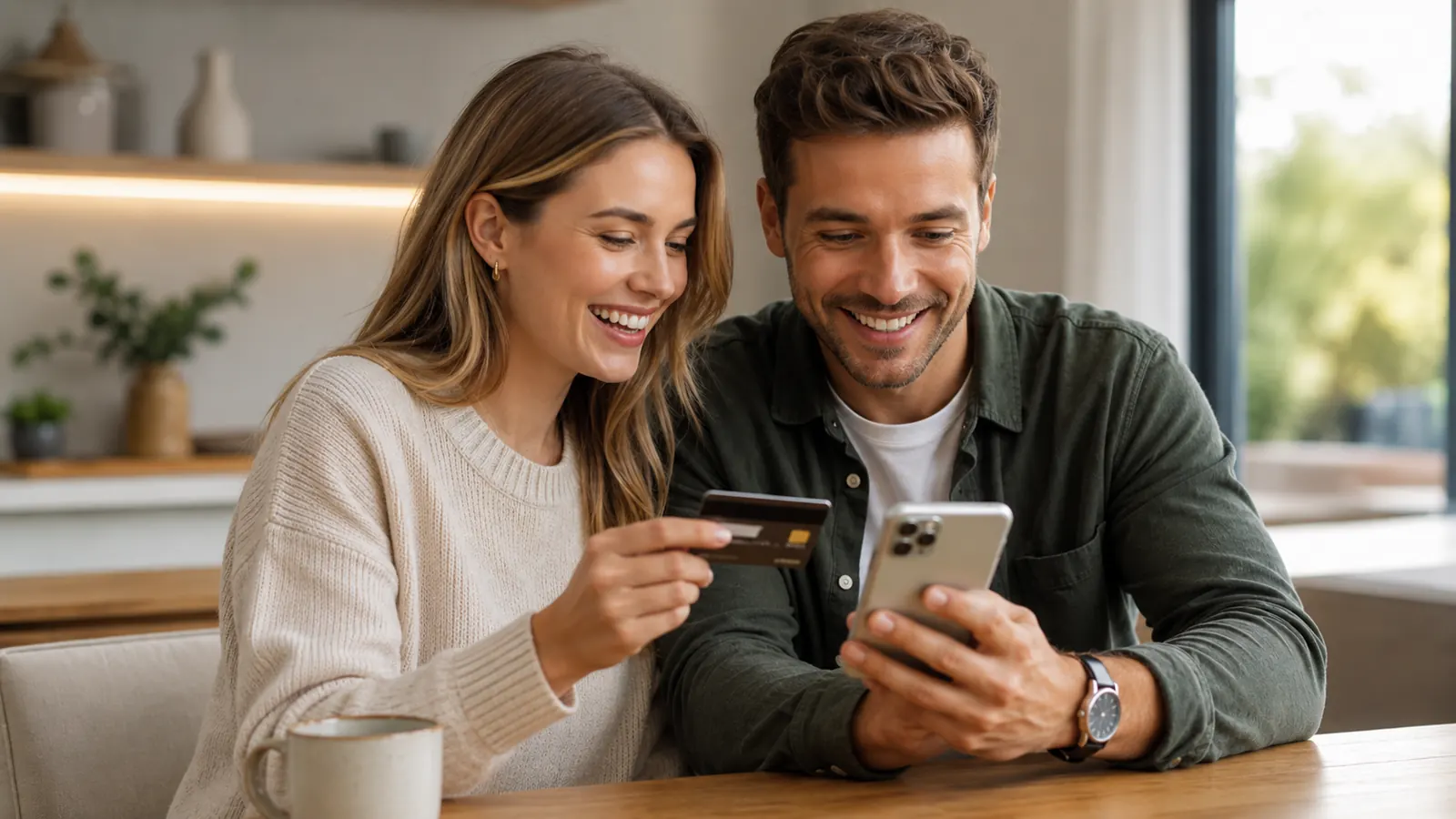 Two business owners reviewing a card payment on a phone
